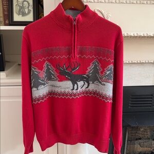 Chaps Ralph Lauren Red Quarter Zip Sweater XL Moose Lodge Nordic Winter Cotton